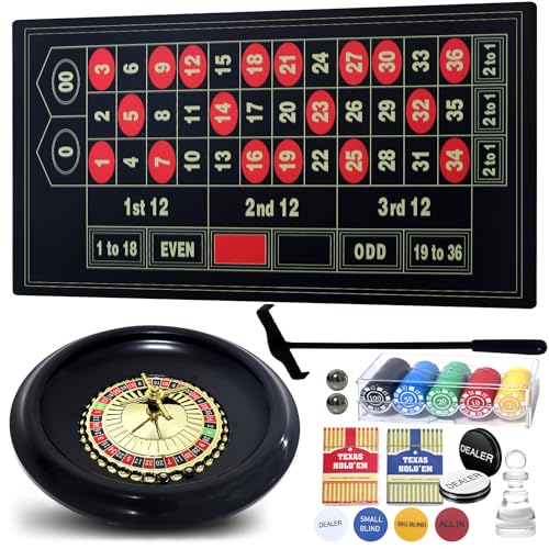 16-Inch Roulette Wheel Set with Felt Casino Mat & Poker Chips for Adults