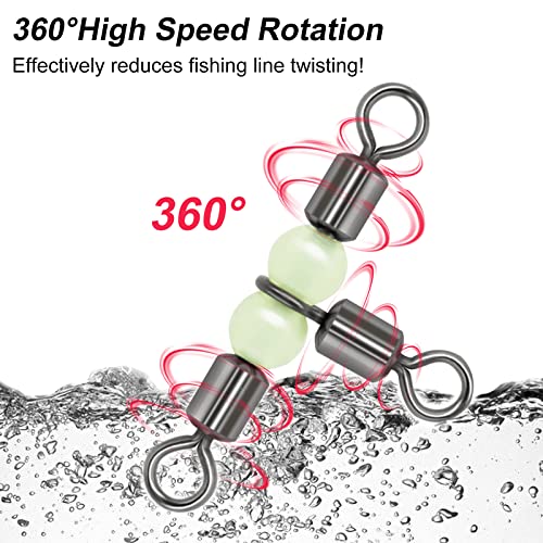 3-Way Fishing Swivels with Luminous Beads - 30 Pack, Saltwater & Freshwater