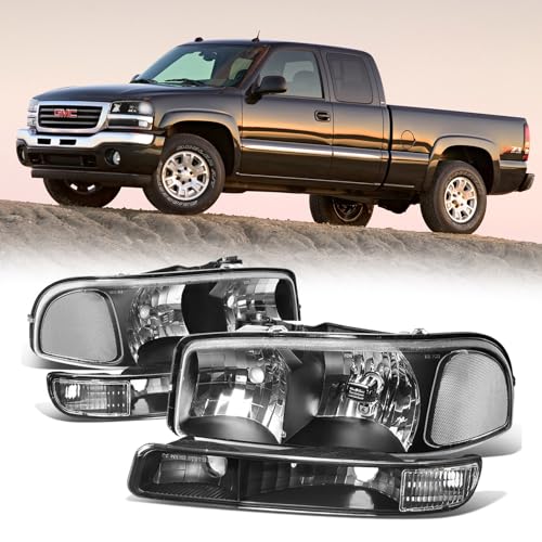 1999-2007 GMC Sierra Headlight Assembly Black Housing 4PCS Compatible with Models