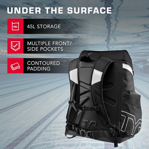 42L Waterproof Gym & Pool Backpack with Wet Dry Compartments - Black/Black