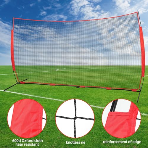 POWSOWER 10x20ft Portable Sports Net with Ground Stakes & Bag - Backyard Backstop for Baseball, Softball, Lacrosse, Soccer (Red)