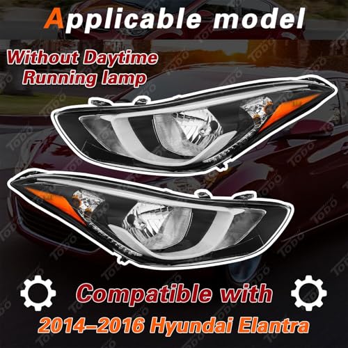 Hyundai Elantra Headlight Assembly 2014-2016 Pair with Bulbs - Passenger & Driver Side