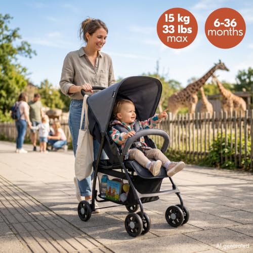 Lightweight Foldable Baby Stroller with Sun Canopy - Charcoal/Stone