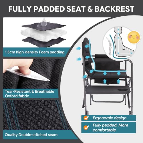 Oversized Padded Director Chair with Side Table - 31.5" Folded Height, Camping & Outdoor Use