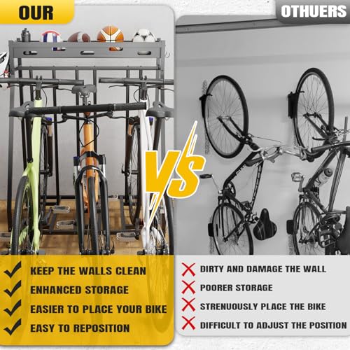 3 Bike Stand with Heavy-Duty Metal Baskets Garage Bike Rack Storage