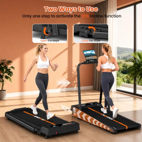 Walking Pad Treadmill for Home - Black-Orange, 7.5 MPH, 3.0HP Incline, App & Speakers