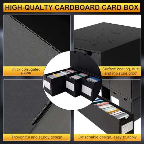 Trading Card Storage Box with 24-600 CT Boxes & Dividers - Organizer for TCG, MTG, PTCG & Sports Cards - Includes Labels & Tape - Black