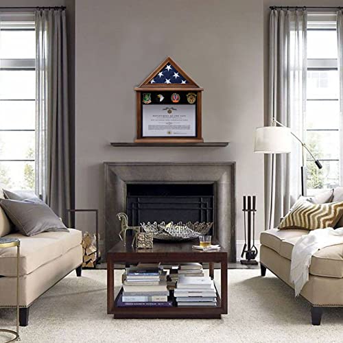 Small Walnut Military Flag Shadow Box 3x5 with Felt Lining & Certificates