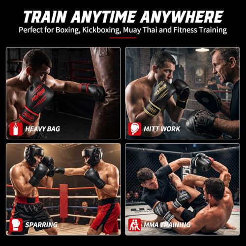 Elite Boxing Gloves for Men Women Adults - Black 16oz Supportive MMA Kickboxing