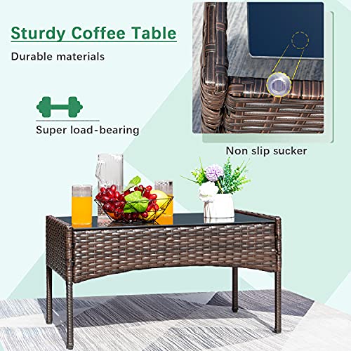 Outdoor Patio Furniture 4-Piece Conversation Set with Cushions - Black and Beige