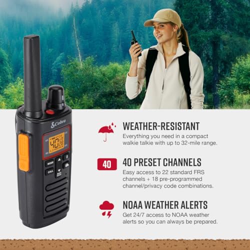 CBRA RX380 Walkie Talkies 2-Pack - Pre-Programmed, Weather-Resistant, 40 Channels
