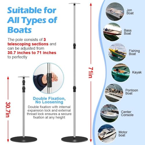4-Pack Stainless Steel Boat Cover Support Poles Adjustable 30.7-71" with Heavy-Duty Bases