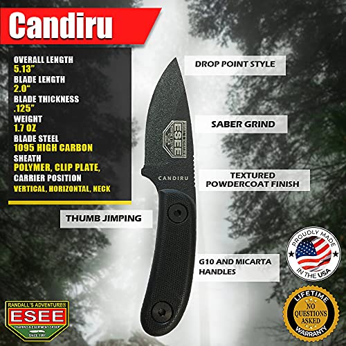 ESEE Candiru Fixed Blade Knife Black Handle & Blade - Survival Tool