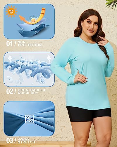 Plus Size Sun Protection Shirts for Women UPF 50+ Long Sleeve Top 3X-Large Green