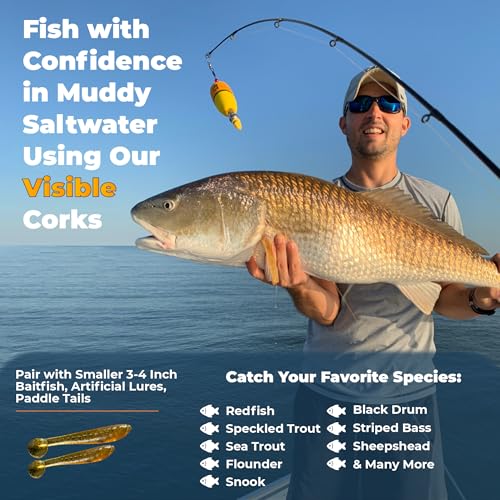 Popping Corks for Saltwater Fishing - Pro Series Adjustable Leader Floats - Set of 3