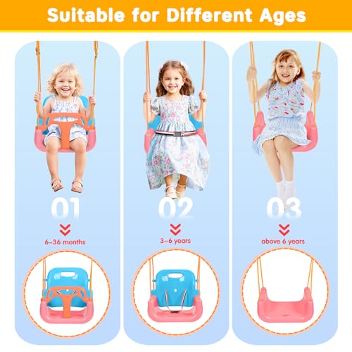 3-in-1 Toddler Swing Set with Stand - Foldable Baby Swing for Indoor & Outdoor Use, Blue & Pink