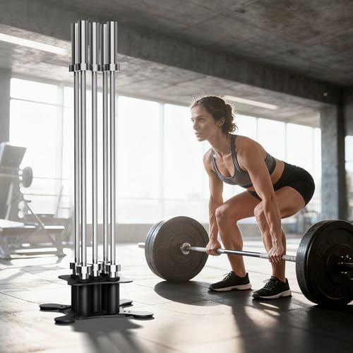 Vertical Barbell Storage Rack - 5-Bar Floor Stand for Gym & Home