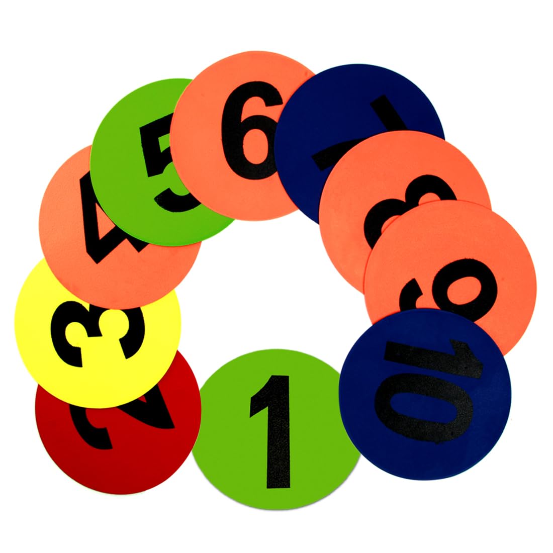 GSi 8" Numbered Poly Spot Markers (1-10), Anti-Skid, Durable, Non-Toxic Floor Dots for Math, Classroom & PE. Bright, Washable Sitting Spots for Preschool & Training (Pack of 10).