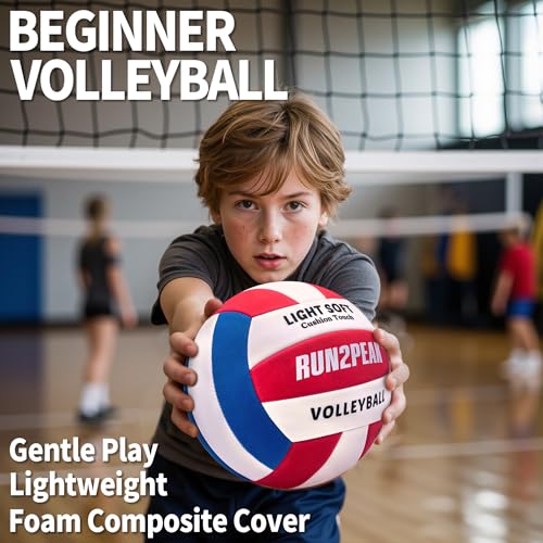 RUN2PEAK Light Soft Beginner Volleyball - Blue/Red/White, Official Size 5