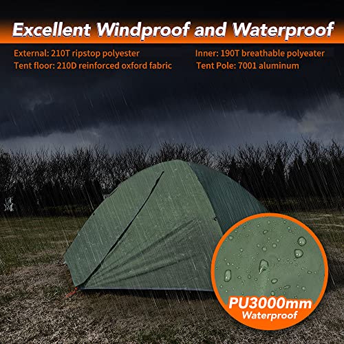 MC TOMOUNT Green 1 Person Waterproof Backpacking Tent - Lightweight Camping Shelter