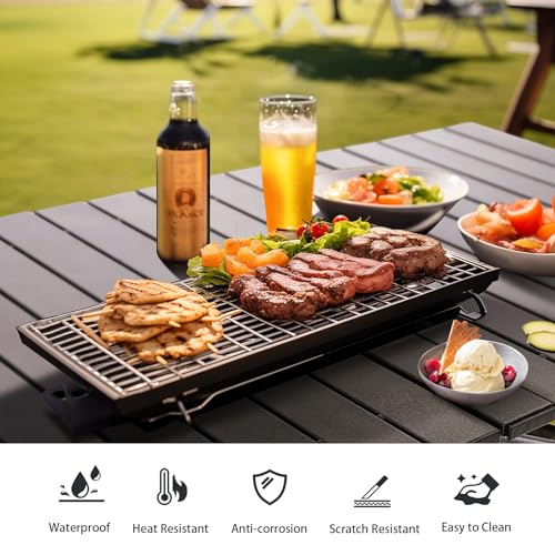 Alpha Camp Tall Folding Camping Table with Adjustable Height & Storage Mesh Basket