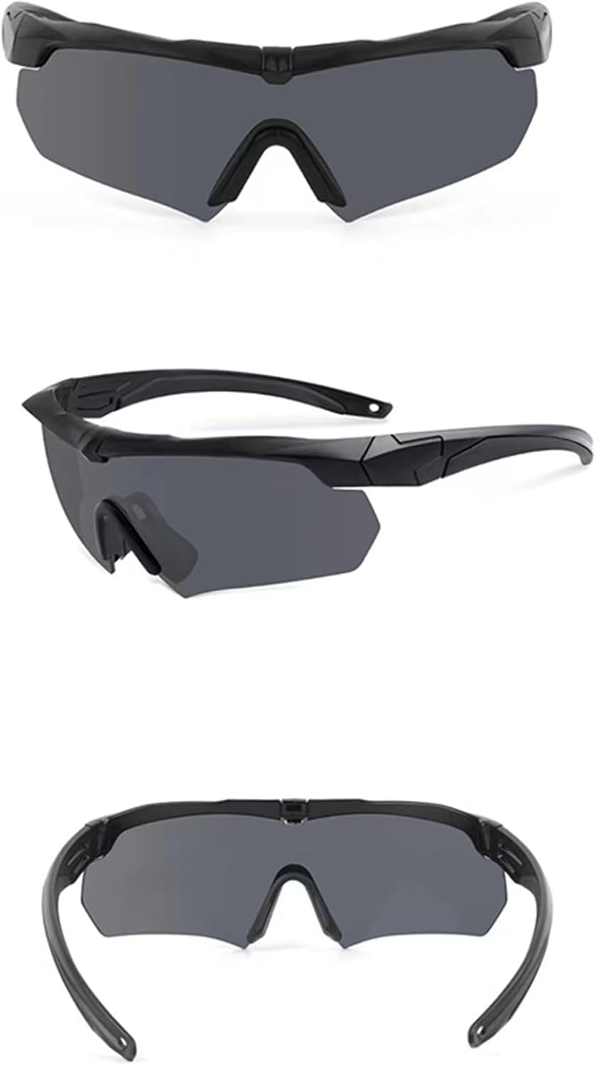 Skiennix Tactical Eyewear - Anti-Fog Shooting Glasses with 3 Interchangeable Lenses | Black & Khaki Frames