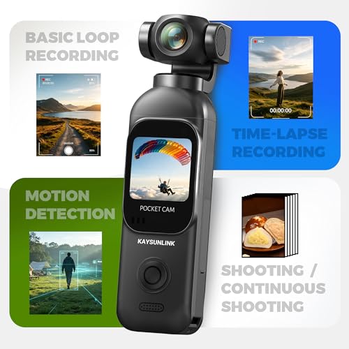 Kaysunlink 1080P Vlogging Camera with 270° Rotatable Lens, Touch Screen & WiFi, 64GB Black - Portable Handheld Camcorder