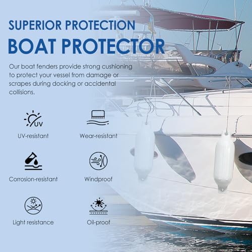Boat Bumpers Fenders 6.5 x 23 Inches White - Marine Docking Protection Kit with Ropes & Pump