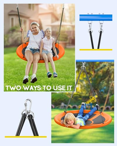 Everyfun 43-Inch Saucer Tree Swing for Kids & Adults, Orange, 700lbs Capacity