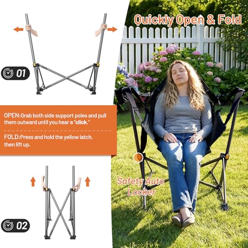 TIMBER RIDGE Black Oversized Portable Camping Swing Chair with Pillow & Cup Holder