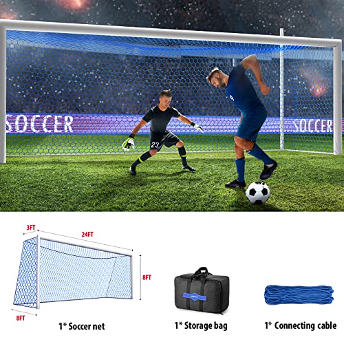 Soccer Goal Net Replacement 24x8FT Blue - Standard Size, Weather-Resistant, Durable Nylon Mesh with 4in Hexagon Mesh, Variation of Blue / Standard 24' W x 8' H x 3' D x 8' B