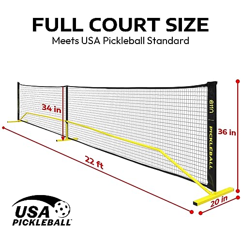 A11N SPORTS Yellow Regulation Pickleball Net System 22ft Portable Indoor & Outdoor
