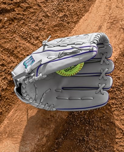 Wilson 2026 A500 Siren 12.5" Fastpitch Softball Glove - Right Hand Throw, White/Purple/Seafoam