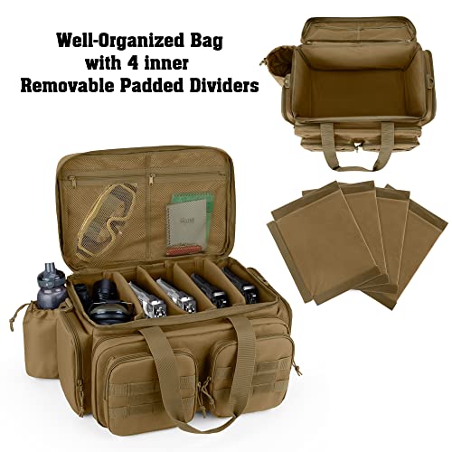 Khaki Gun Range Bag for 5 Handguns with Multiple Pockets & Molle Webbing