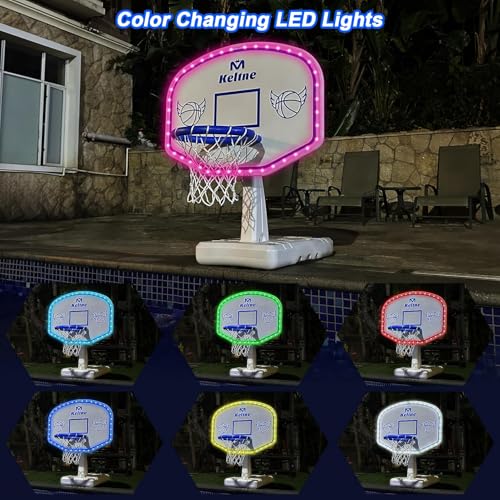 Bright White LED Pool Basketball Hoop with Solar Lights, Oversized 34x34x42.2 Inches, Includes 2 Balls & Pump