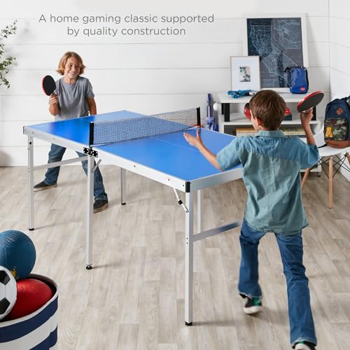 Blue Portable Mid-Size Folding Ping Pong Table - Indoor & Outdoor Game Set with Paddles & Balls