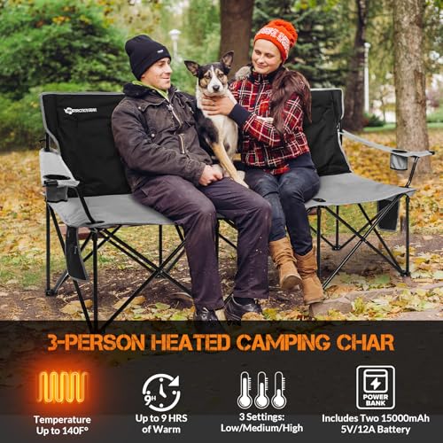 ANTARCTICA GEAR 3-Person Heated Camping Chair with Battery Pack - Heavy-Duty Foldable Outdoor Seat