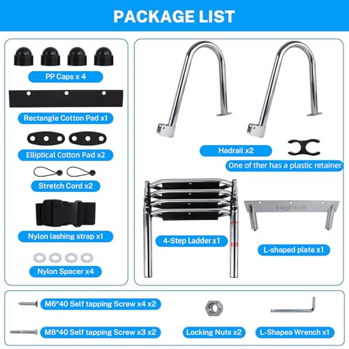 Marine-Grade Stainless Steel Telescoping Boat Ladder - 4 Step, 600LBS Capacity