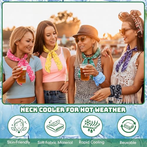 Lenwen 12 Pcs Cooling Neck Wraps Ice Cooling Scarves Summer Bandana Headband Paisley