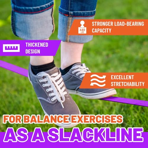Kids Ninja Warrior Obstacle Course Slackline Set - 52ft with 9 Accessories, Purple
