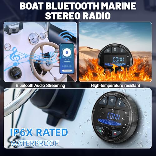 LEXXSON 3-Inch Waterproof Marine Bluetooth Radio with FM/AM/USB for Boats & Vehicles