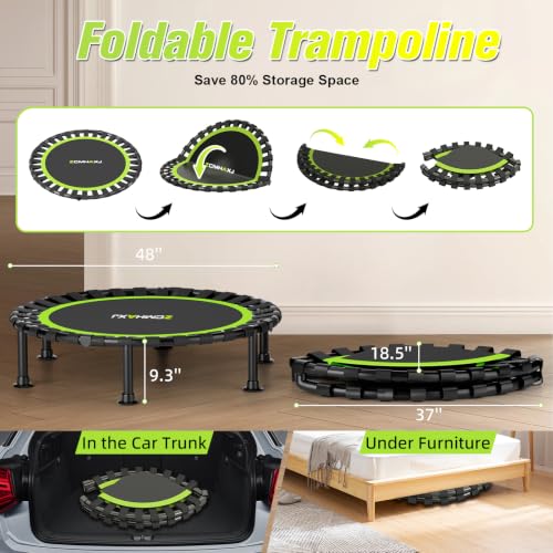 Foldable Mini Trampoline 48-Inch Rebounder for Indoor Fitness Green