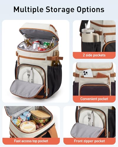Insulated Double Deck Lunch Cooler Backpack - Black, 30 Can Capacity