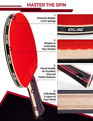 Idoraz Professional Ping Pong Paddle with ITTF Rubber & Carrying Case