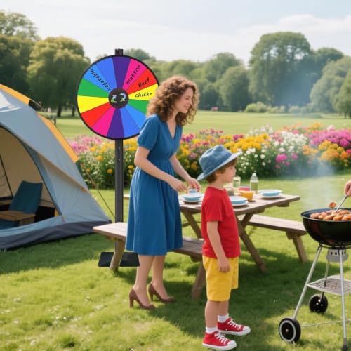 iElyiEsy 24-Inch Spinning Prize Wheel with Adjustable Height Floor Stand - 12 Slots