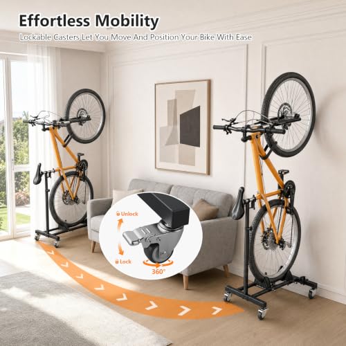 Black 2-Pack Vertical Bike Stand with Wheels - Adjustable Indoor Bicycle Storage Rack for Garage & Apartment, Fits Bikes Up to 29"