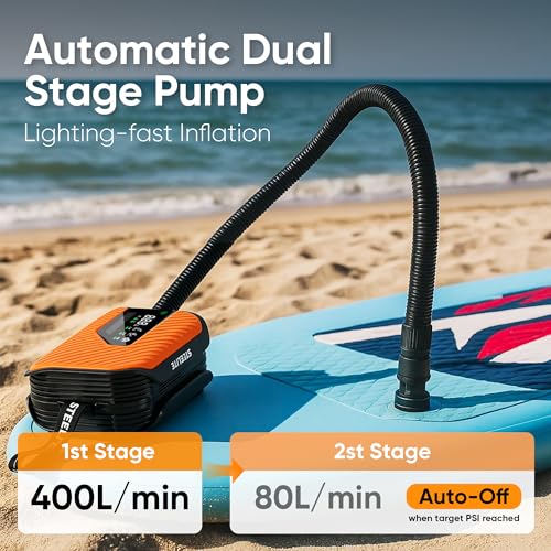 Steelite Portable Electric Paddle Board Pump Yellow 50PSI High Pressure SUP Inflator