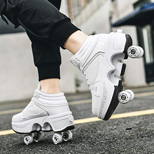 Wedsf White High-Top 2-in-1 Deform Roller Skates with Removable Pulleys, Size 7.5