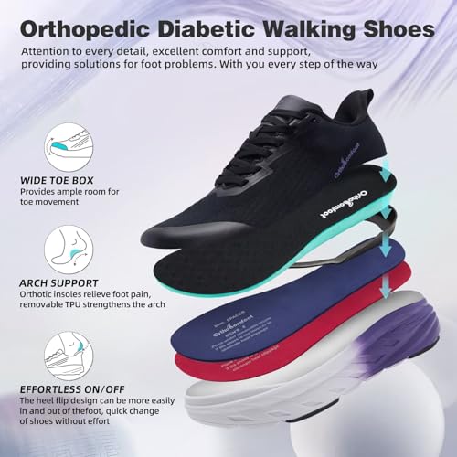 OrthoComfoot Women's Wide Orthopedic Diabetic Running Shoes 8.5K6 Black Purple