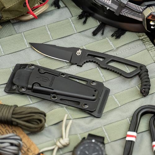 Fixed Blade Survival Knife with 3.3-Inch Drop Point Blade, Stainless Steel, Black Coating